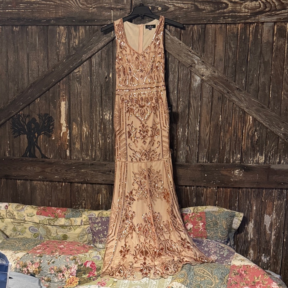 Lulu's Rose Gold Sequin Maxi Dress